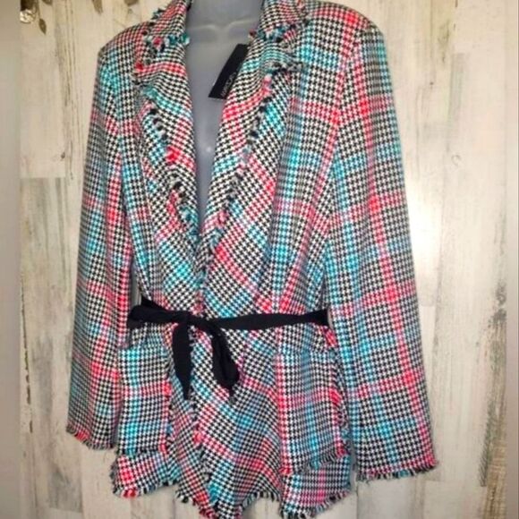 NWT Marc Cain Houndstooth Raw Hem  Blazer STATEMENT PIECE - Picture 1 of 12
